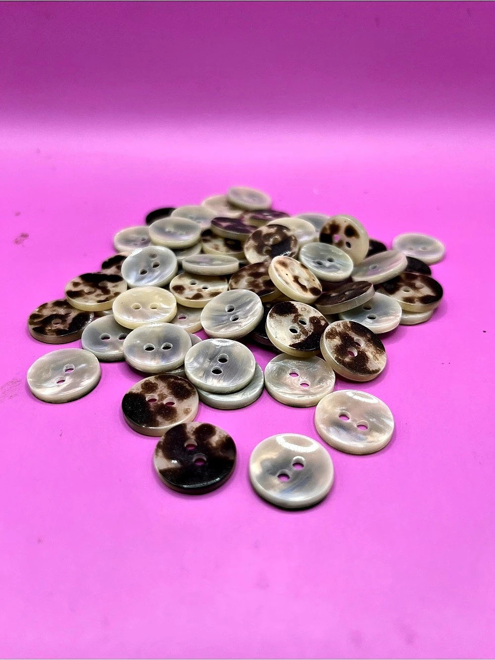 Vintage Assorted Two-Hole Shell Buttons Brown & White